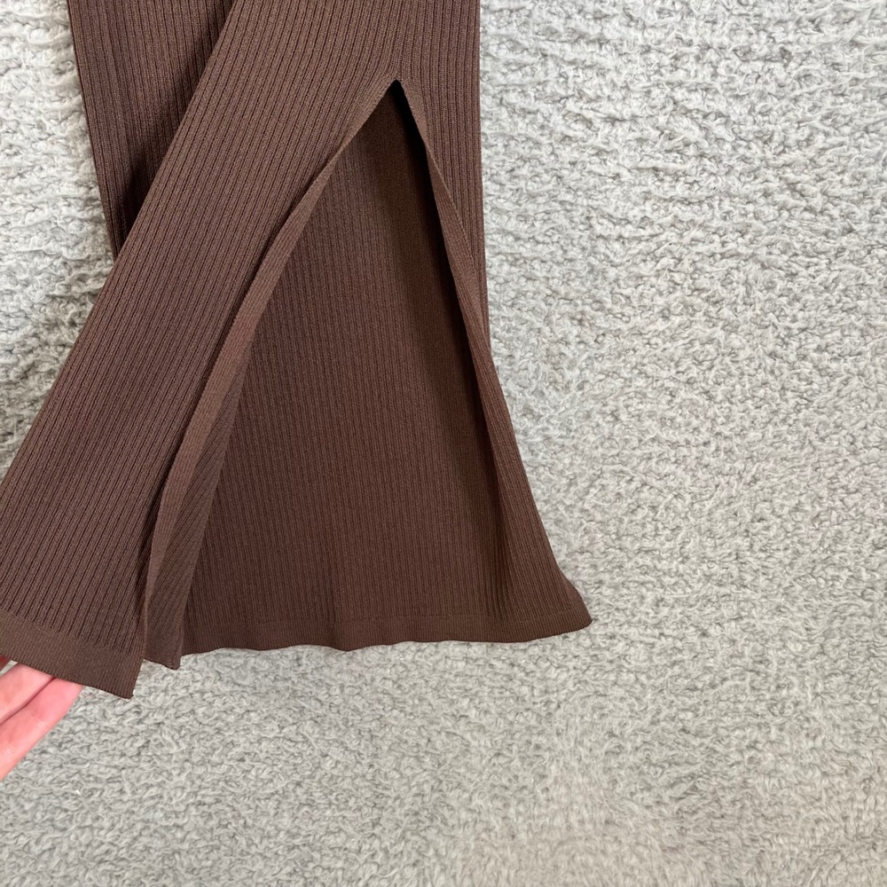 I.AM.GIA Brown Ribbed Knit Flare Pants Side Slit Small Drawstring High Rise - Picture 9 of 11